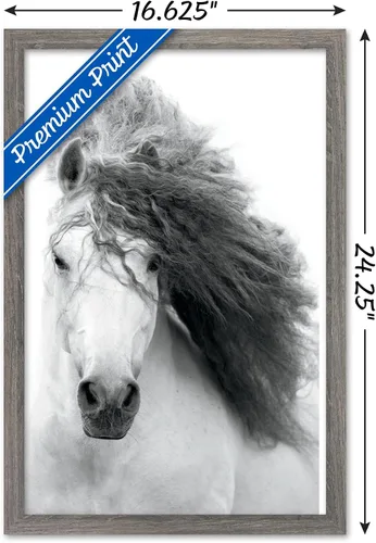 Vista 3 de Trends International Póster de pared de caballo en escala de grises, 14.725 x 22.375 pulgadas, versión enmarcada de madera de granero Versión