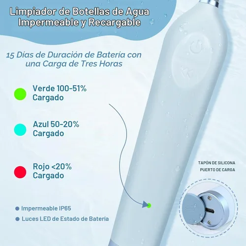 Vista 5 de Limpiador eléctrico de cepillo de botellas con soporte, limpiador automático recargable de botellas de agua con mango de extensión de acero