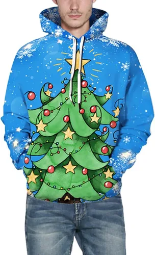 Vista 3 de Ainuno Sudadera con capucha unisex de Navidad para hombres y parejas, divertida sudadera con capucha navideña