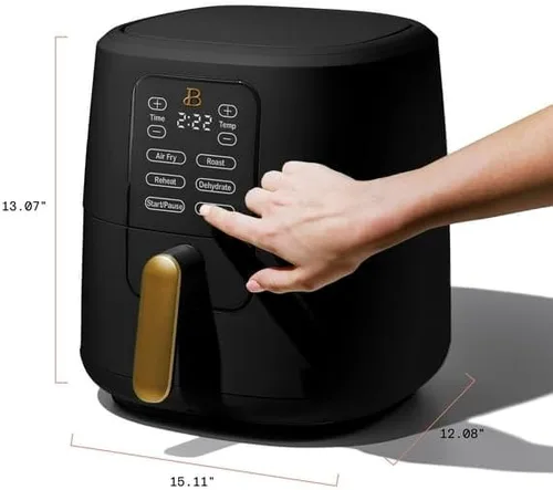 Vista 7 de Freidora de aire de 6 Qt con tecnología Turbocrisp y pantalla táctil activada, negra de Drew Barrymore, rangos de temperatura ajustables