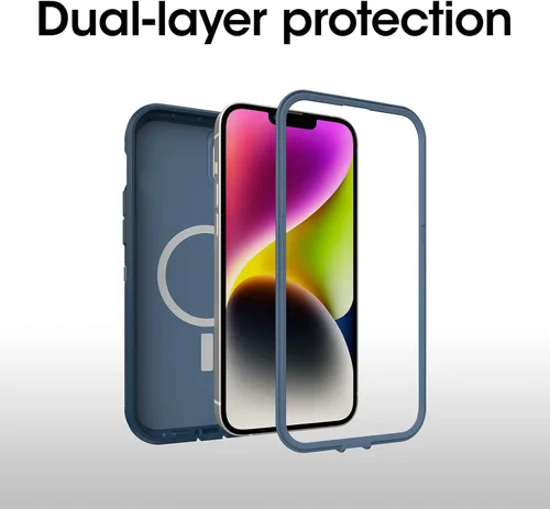 Vista 3 de OtterBox Funda para iPhone 14 Plus Defender Series XT - Océano abierto (azul), sin pantalla, resistente, se ajusta a MagSafe, accesorio de cordón