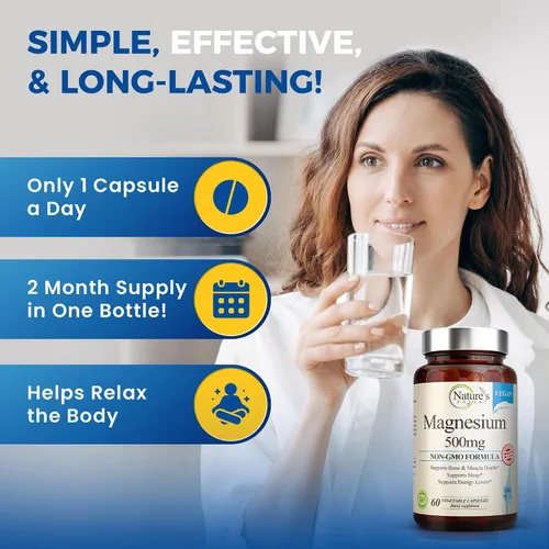 Vista 3 de Nature's Potent Suplementos de magnesio Citrato de magnesio y óxido de magnesio 500 mg Suplemento de magnesio vegano para mujeres y hombres