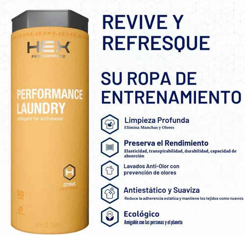Vista 2 de HEX Performance Activewear - Detergente para ropa, aroma cítrico, 100 cargas