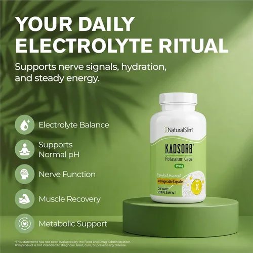 Vista 3 de Naturalslim Kadsorb - Citrato de potasio natural - Apoya el equilibrio de electrolitos y el pH normal, sin OMG y sin gluten, suplemento de potasio