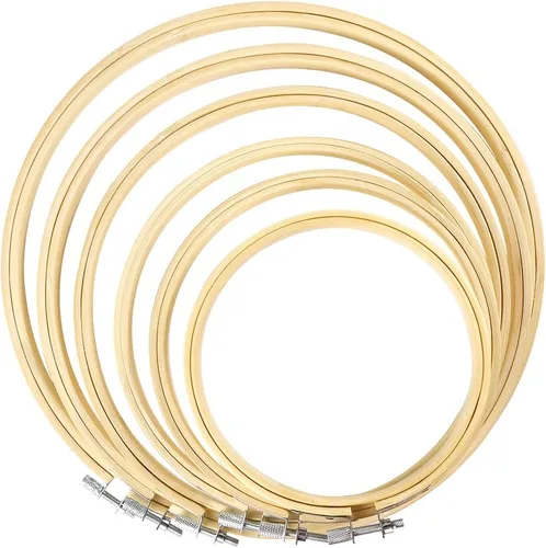 Vista 12 de Caydo 6 piezas de aro de bordado de 3 pulgadas con tornillo de metal, juego de aros de bordado pequeños, anillo de aro de punto de cruz de bambú