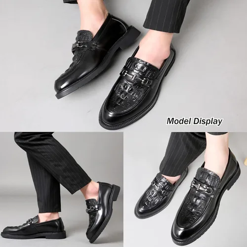 Vista 5 de Oxford de negocios con estampado de cuero para hombre,Zapatos de oficina formales informales inteligentes,Zapatos de traje de boda sin cordones