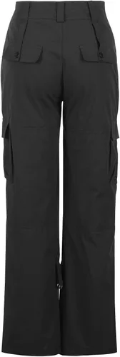Vista 4 de LRMQS Pantalones cargo para mujer con bolsillos, cintura elástica con botones, pantalones sueltos de moda para descansar