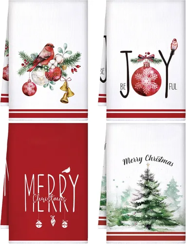 Vista 8 de Bencailor Juego de 4 toallas de cocina navideñas decorativas para platos de té, toallas de mano para baño de Navidad, 15.75 x 23.62 pulgadas