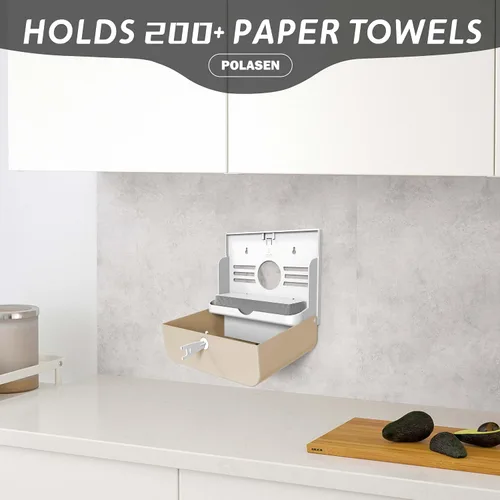 Vista 3 de Dispensador de toallas de papel multipliegue para montaje en pared, plástico dorado, gran capacidad, almacenamiento de 250 grados, compatible