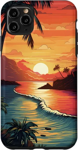 Vista 11 de Funda para iPhone 14 Sunset Beach con palmeras, colorida estética Hawaii