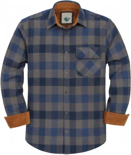 Vista 5 de Gioberti - Camisa a cuadros de franela cepillada de 100% algodón para hombre con contraste de pana Carbón vegetal