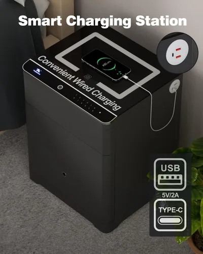 Vista 4 de TIGERKING Caja fuerte biométrica 3 en 1, caja fuerte inteligente para el hogar con estación de carga, cajón de armas, iluminación ajustable segura