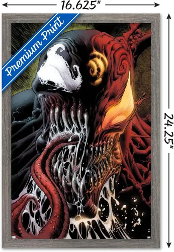 Vista 3 de Trends International Marvel Comics - Carnage - Póster de pared con veneno dividido en la cara, 14.725 x 22.375 pulgadas, versión enmarcada de madera