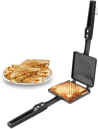 Vista 3 de Sandwichera Estufa superior Parrilla de doble cara Sartén multifunción Sartén Desayuno Sandwich a la parrilla Panini Maker Tostadora de mano