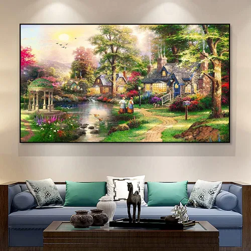 Vista 18 de Twinkel Pinkel Kits de pintura de diamantes 5D grandes para adultos, paisaje, cabaña, taladro completo, pintura de diamante, arte de bordado