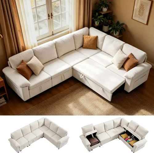 Vista 29 de 86" L-Shaped Sectional Sleeper Couch, Modular Pull-Out Storage Sofa Bed Green