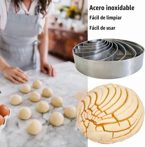 Vista 5 de Molde de pan mexicano hecho de acero inoxidable de 4.1 pulgadas, sello de concha, molde de dos caras para Pan Dulce Mexicano Cortadora de Pan