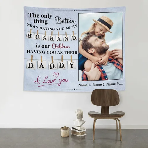 Vista 4 de Tiirreez Regalos para el día del padre, tapiz personalizado con texto fotográfico, regalos para papá de hija, hijo, esposa, tapiz personalizado