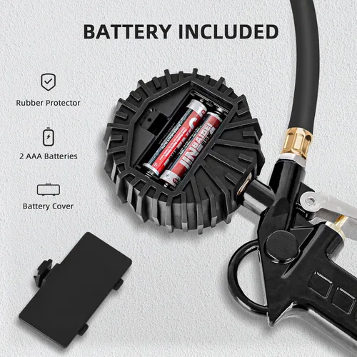 Vista 8 de Medidor de presión de neumáticos con inflador, portabrocas de aire de 250 PSI y accesorio de compresor, resistente, con conector rápido, resolución