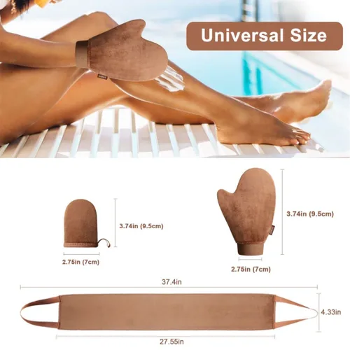 Vista 5 de El juego de 3 manoplas autobronceadoras incluye aplicador autobronceador con textura suave de terciopelo y diseño de puño elástico, perfecto