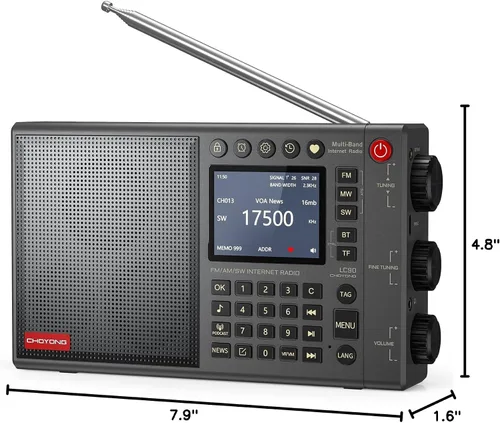 Vista 9 de CHOYONG Radio de Internet LC90 Wi-Fi/4G, radio FM/LW/MW/SW portátil con batería recargable de 5000 mAh, estaciones de radio 40K, altavoz BT, reloj