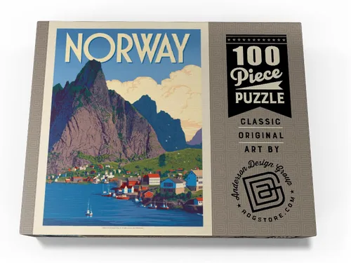 Vista 4 de MyPuzzle Norway: The Land of Fjords, póster vintage, rompecabezas prémium de 100 piezas para adultos