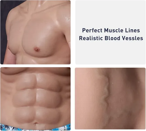 Vista 4 de ROANYER Traje muscular de silicona para hombre, realista, pecho de silicona masculino, vientre muscular falso, para cosplay transgénero