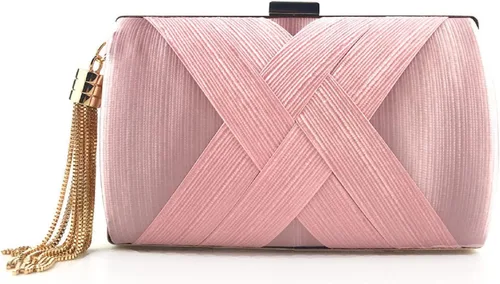 Vista 5 de Elegante bolso de mano de seda con colgante de borla para mujer, para novia, boda, graduación, fiesta de noche