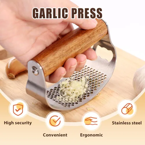 Vista 2 de Prensador de Ajo de Acero Inoxidable, Prensa de Ajo Profesional Rocker Mejorada 2025, Triturador de Ajo Ergonómico para Uso en Cocina Doméstica