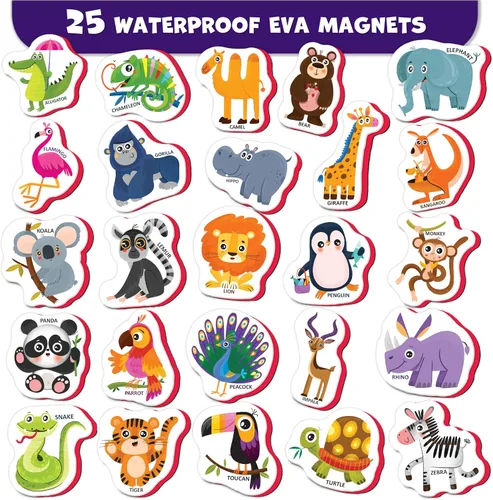 Vista 2 de Imanes para refrigeradoras para niños, animales salvajes del Zoo (29 piezas) – Imanes para la refrigeradoras para actividades de niños pequeños