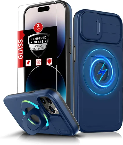 Vista 60 de Funda magnética para iPhone 11 Pro compatible con carga inalámbrica MagSafe, con 2 protectores de pantalla, anillo kickstand de 360° integrado +
