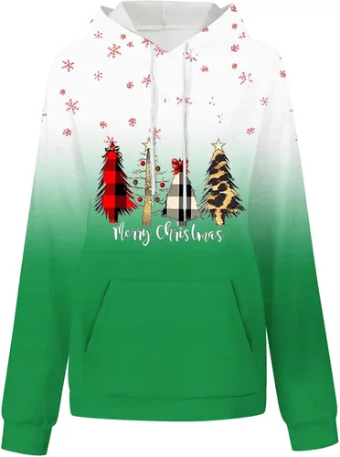 Vista 4 de Women's Gradient Printed Design Fashion Hoodies Christmas Snowflake Pattern Sweatshirt Workout Jogger Pullover Shirt