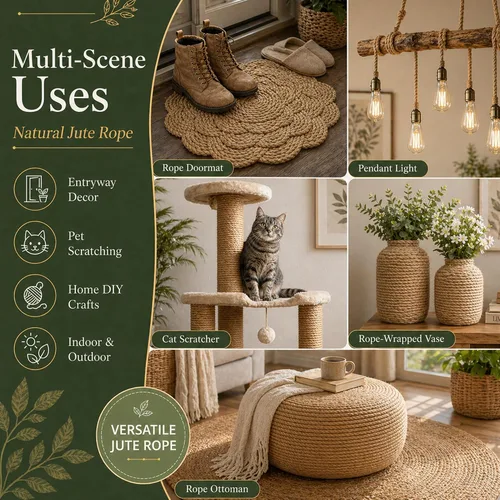 Vista 8 de Cuerda de yute natural gruesa de cáñamo (3/8 pulgadas x 100 pies), cordel de yute fuerte para manualidades, decoración de hamaca de gato