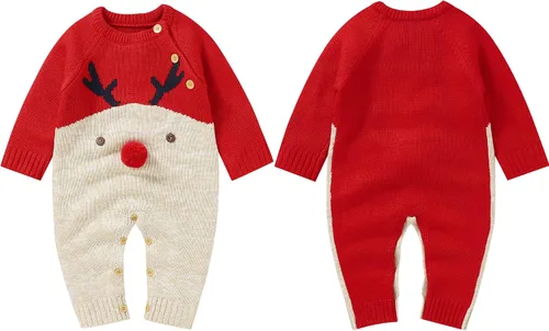 Vista 5 de Maemukilabe Suéter de punto de Navidad para bebé niño y niña, mono de manga larga, 1 pieza, ropa de otoño e invierno