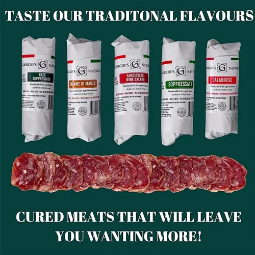 Vista 7 de Giorgio's Naturals Salami envejecido en seco hecho a mano – Soppressata de carne de res 5 onzas, auténtica salchicha italiana, salami duro, salami