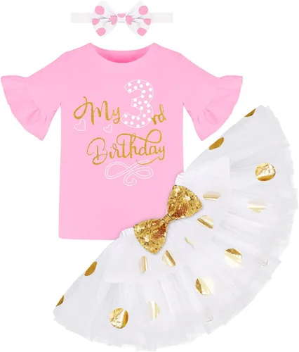 Vista 2 de IBTOM CASTLE It's My 3rd Birthday Outfits Ropa de tres fiestas para niños, camisa de lunares, falda tutú, falda de princesa, sesión de fotos