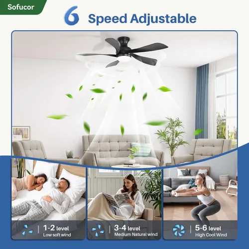 Vista 4 de Sofucor Ventiladores de techo de perfil bajo de 42 pulgadas con luces y 2-Negro