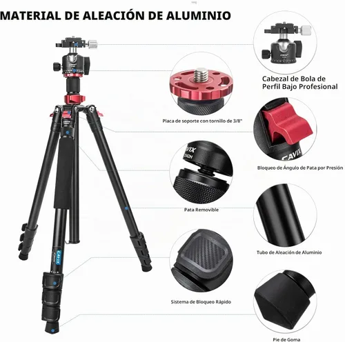 Vista 9 de CAVIX - Trípode de viaje CAVIX de 78 pulgadas para cámaras, trípode de 78 pulgadas, trípode ligero con cabezal de bola de 360 grados que carga hasta