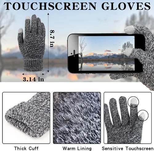 Vista 4 de Winter Beanie Hat Scarf Gloves Set, Soft Fleece Knit Hat Warm Touchscreen Gloves Neck Warmer Thick Scarves Gifts for Women
