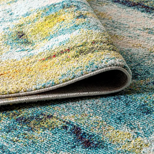 Vista 7 de JONATHAN Y Alfombra abstracta moderna de pasillo azul cascada azul/crema, 2 x 8, contemporánea, pop, transicional, fácil limpieza para sala