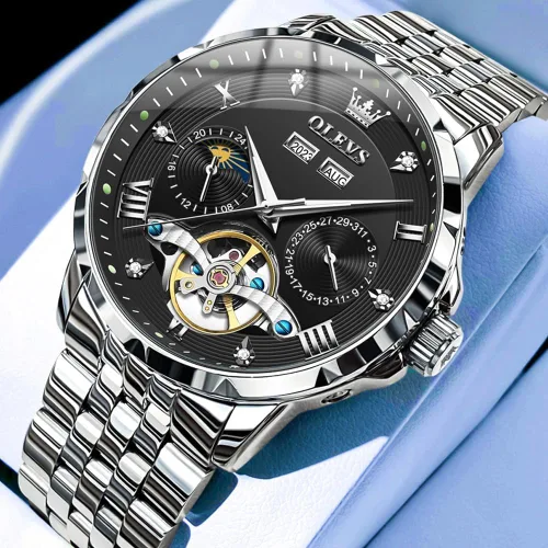 Vista 4 de OLEVS Relojes automáticos para hombre, cuerda automática, de lujo, de acero inoxidable, impermeable, relojes de pulsera para hombres