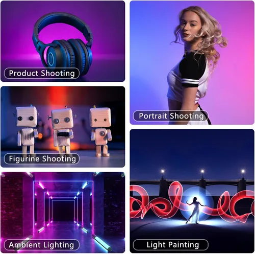 Vista 7 de Varita de luz LED RGB de 360° RGB para fotografía de estudio, luces de tubo alimentadas por batería, 12 efectos de iluminación, luz de cámara