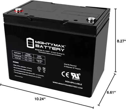 Vista 8 de Mighty Max Battery Batería interna del hilo de 12V 75AH para el producto de la marca Hoveround Teknique HD XHD