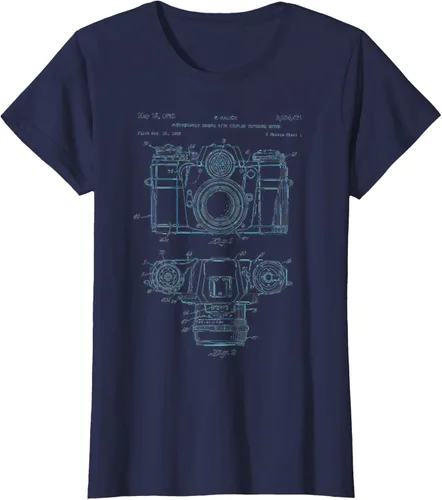 Vista 24 de Fotografía amante regalo cámara vintage esquema camiseta Negro