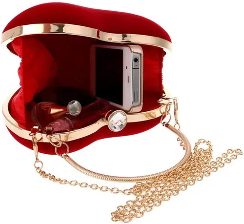 Vista 4 de Bolsos de mano de terciopelo en forma de corazón para mujer, bolsa de fiesta de noche con cadena para el hombro
