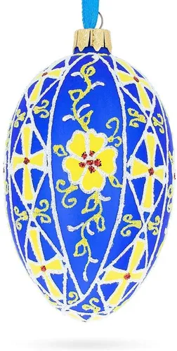 Vista 6 de Adorno de huevo de cristal con diseño floral amarillo de 4 pulgadas