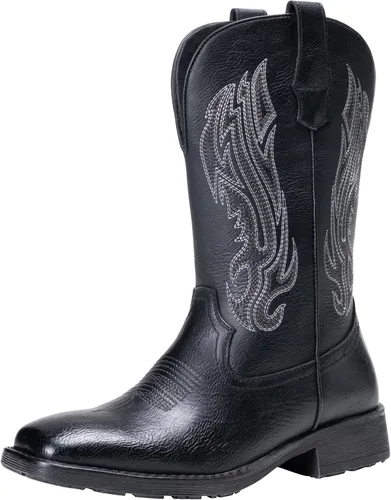 Vista 20 de Jousen Botas Vaqueras para Hombres con Bordado, Botas Occidentales Retro de Punta Cuadrada para Hombre, Botas Vaqueras Para Hombre