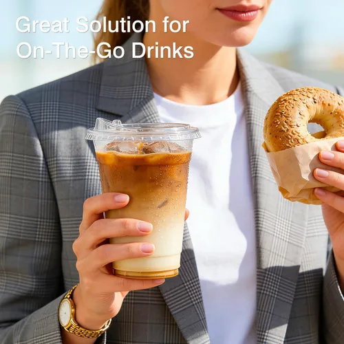 Vista 4 de ARTLYMERS Paquete de 100 vasos de plástico transparente de 16 onzas con tapas, tazas desechables para café helado con tapas para sorbos para bebidas