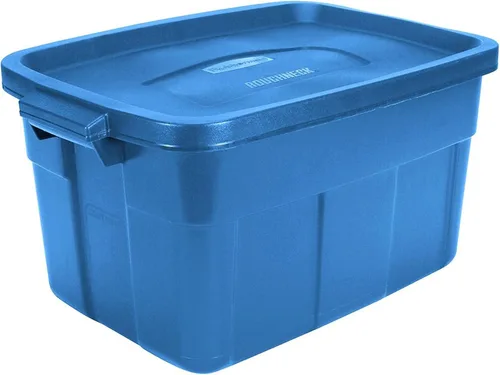 Vista 4 de Rubbermaid Roughneck Tote - Paquete de 6 unidades, 14 galones, fabricado en Estados Unidos, color azul patrimonio, contenedores de almacenamiento