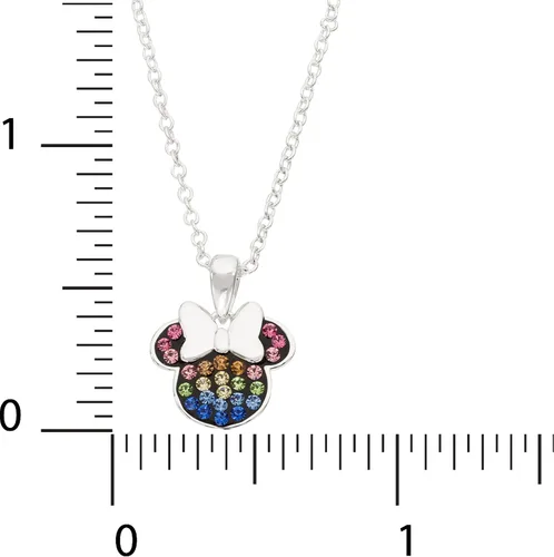 Vista 3 de Disney Mujeres y Niñas Joyería Plata de Ley Minnie Mouse arco iris colgante de vidrio collar, 18